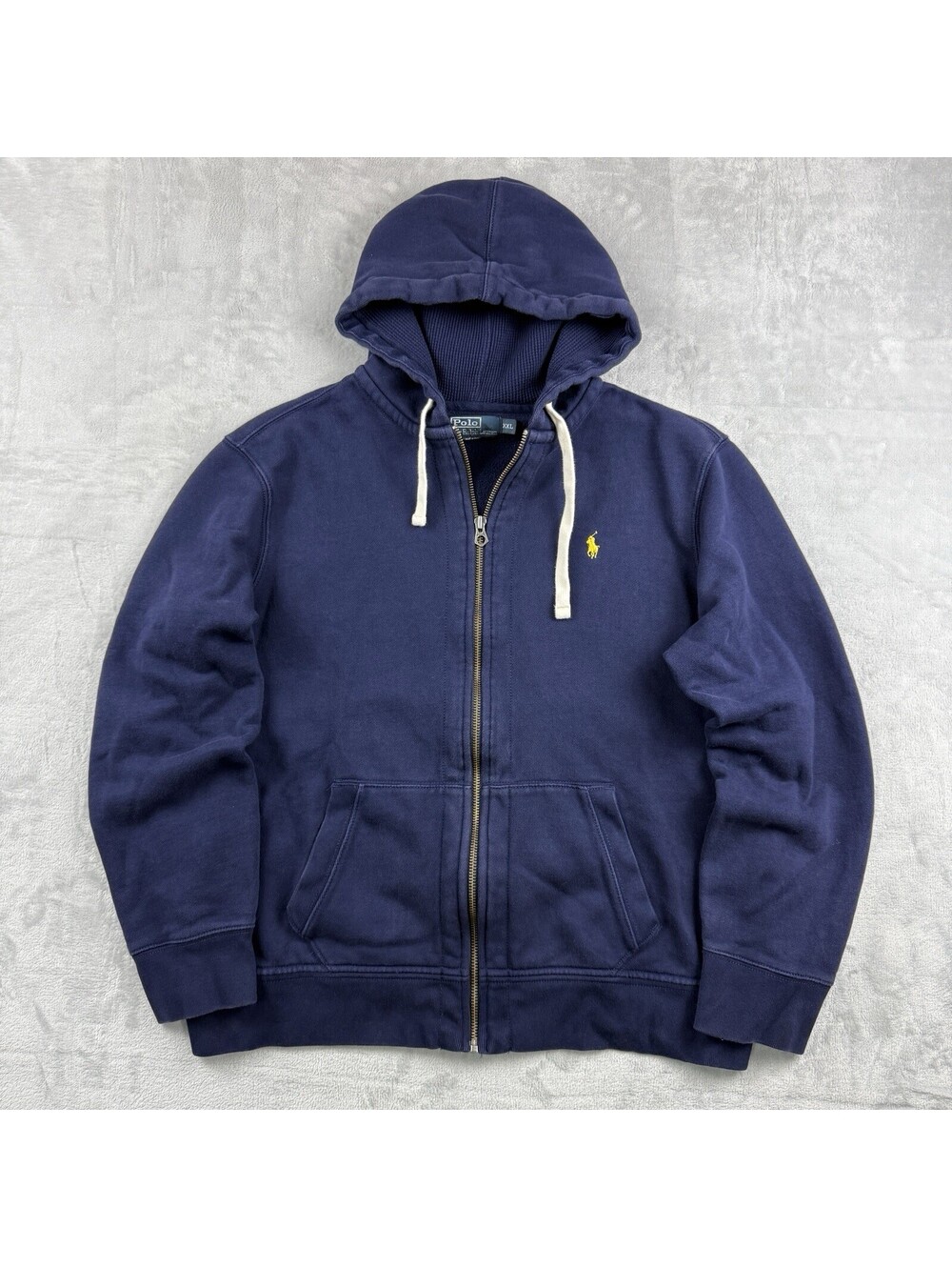 Polo Ralph Lauren Men’s XXL Navy Full Zip Hoodie Yellow Pony Fleece Heavyweight